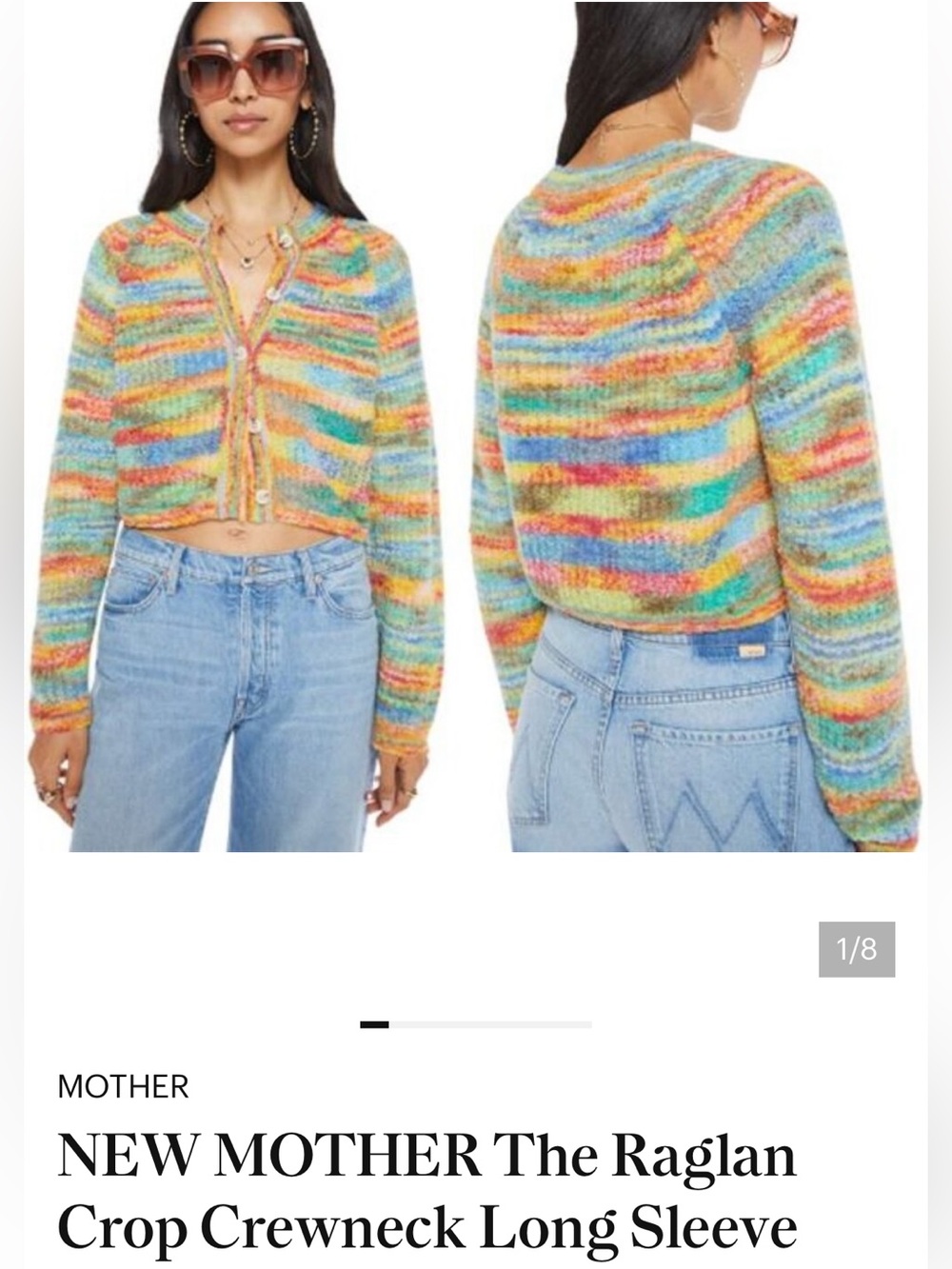 MOTHER Raglan Striped Multicolor Cropped Cardigan